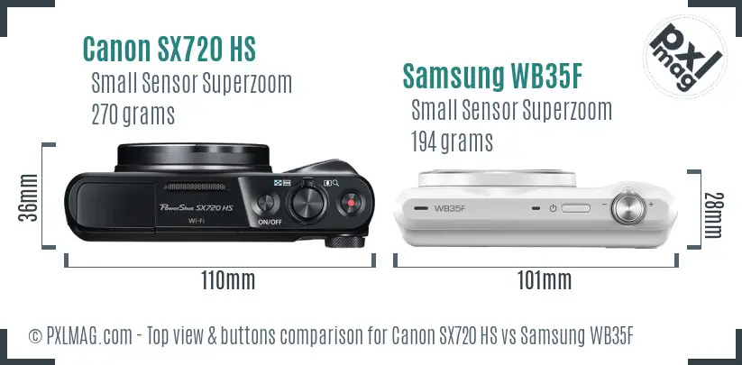 Canon SX720 HS vs Samsung WB35F top view buttons comparison