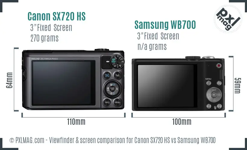 Canon SX720 HS vs Samsung WB700 Screen and Viewfinder comparison