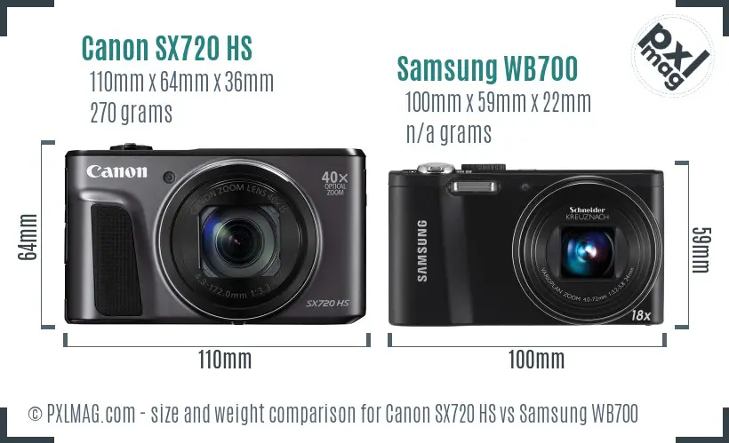 Canon SX720 HS vs Samsung WB700 size comparison