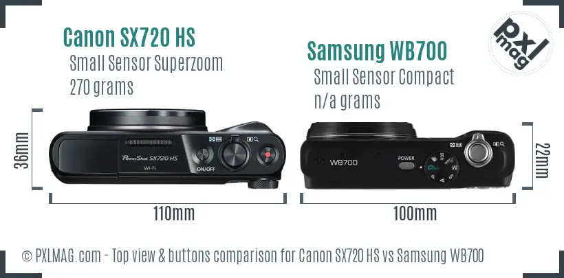 Canon SX720 HS vs Samsung WB700 top view buttons comparison
