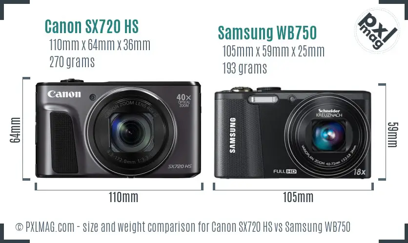 Canon SX720 HS vs Samsung WB750 size comparison