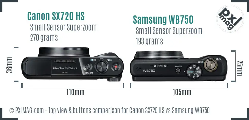 Canon SX720 HS vs Samsung WB750 top view buttons comparison