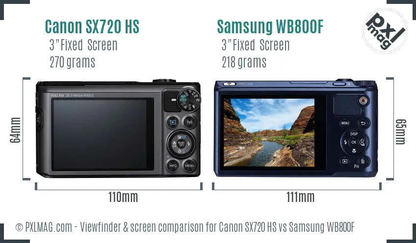 Canon SX720 HS vs Samsung WB800F Screen and Viewfinder comparison