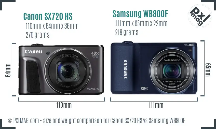 Canon SX720 HS vs Samsung WB800F size comparison