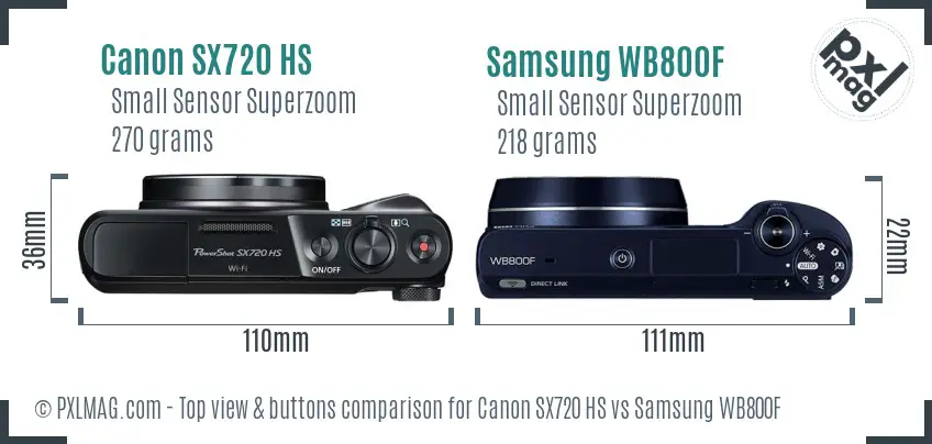 Canon SX720 HS vs Samsung WB800F top view buttons comparison