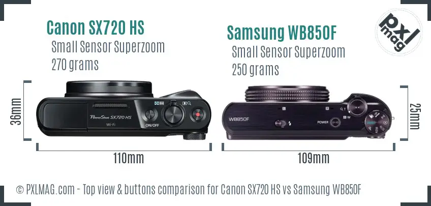 Canon SX720 HS vs Samsung WB850F top view buttons comparison