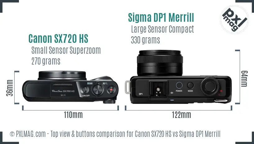 Canon SX720 HS vs Sigma DP1 Merrill top view buttons comparison