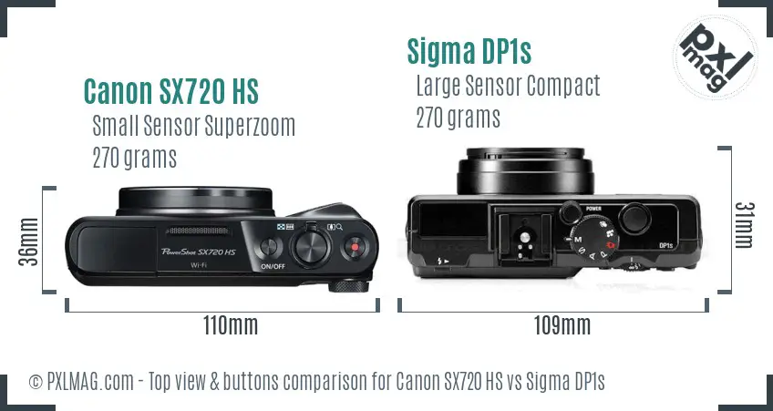 Canon SX720 HS vs Sigma DP1s top view buttons comparison Canon SX720 HS vs Sigma DP1s top view buttons comparison