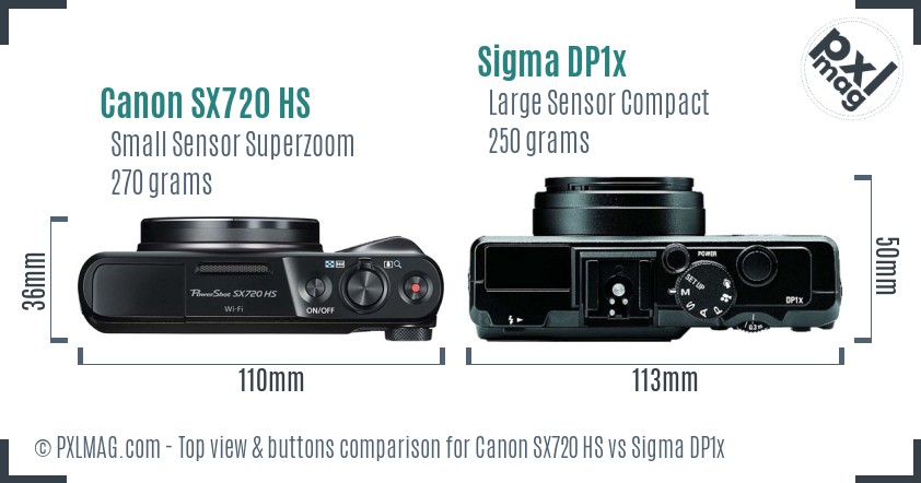 Canon SX720 HS vs Sigma DP1x top view buttons comparison