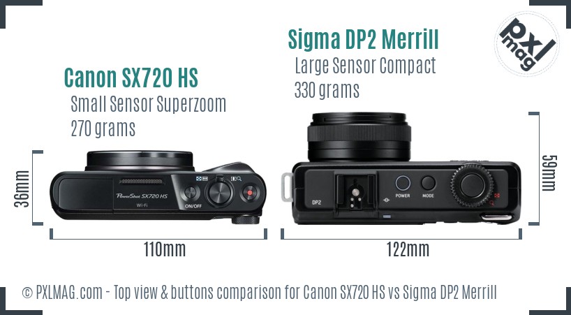 Canon SX720 HS vs Sigma DP2 Merrill top view buttons comparison