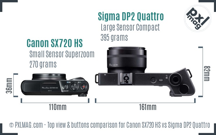 Canon SX720 HS vs Sigma DP2 Quattro top view buttons comparison