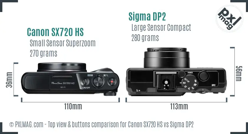 Canon SX720 HS vs Sigma DP2 top view buttons comparison