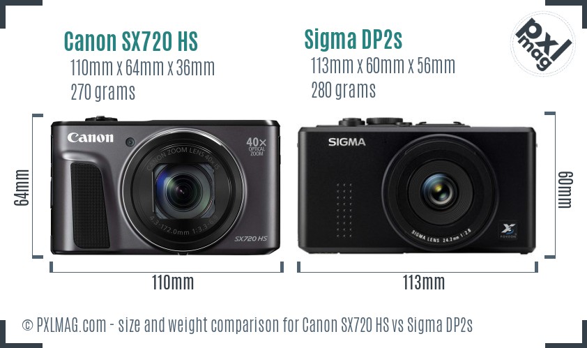 Canon SX720 HS vs Sigma DP2s size comparison