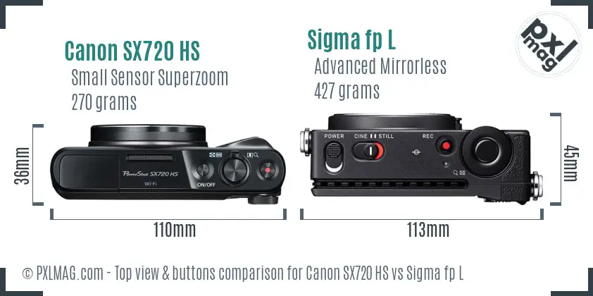 Canon SX720 HS vs Sigma fp L top view buttons comparison