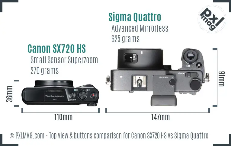 Canon SX720 HS vs Sigma Quattro top view buttons comparison