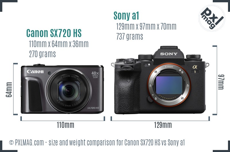Canon SX720 HS vs Sony a1 size comparison Canon SX720 HS vs Sony a1 size comparison
