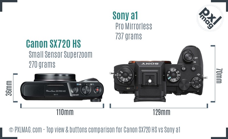 Canon SX720 HS vs Sony a1 top view buttons comparison