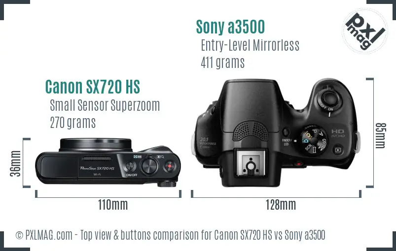 Canon SX720 HS vs Sony a3500 top view buttons comparison