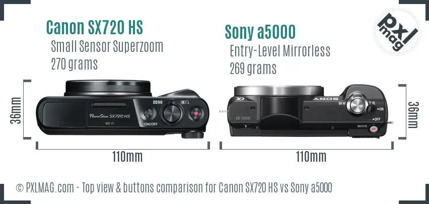 Canon SX720 HS vs Sony a5000 top view buttons comparison