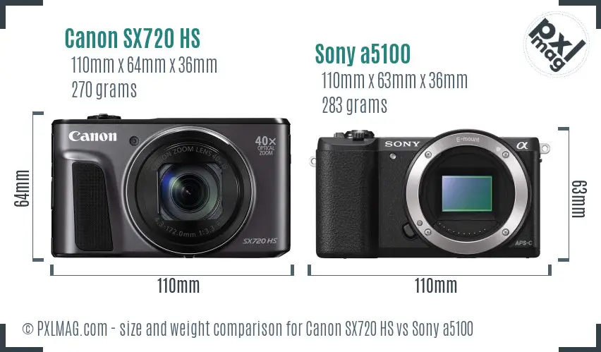 Canon SX720 HS vs Sony a5100 size comparison Canon SX720 HS vs Sony a5100 size comparison