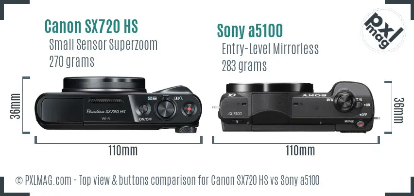 Canon SX720 HS vs Sony a5100 top view buttons comparison Canon SX720 HS vs Sony a5100 top view buttons comparison