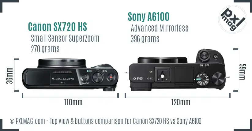 Canon SX720 HS vs Sony A6100 top view buttons comparison