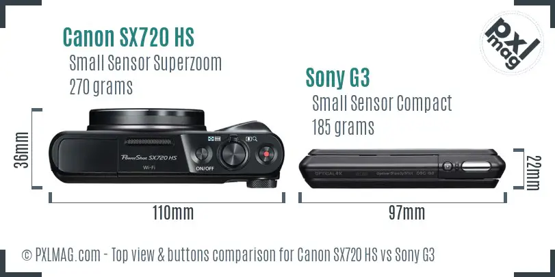 Canon SX720 HS vs Sony G3 top view buttons comparison