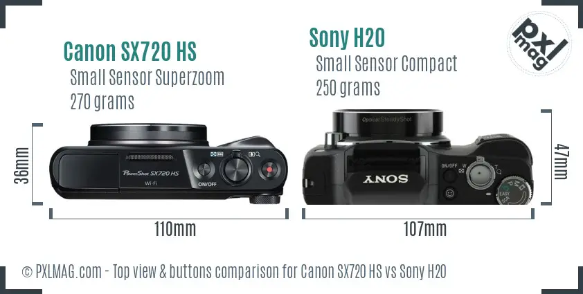 Canon SX720 HS vs Sony H20 top view buttons comparison
