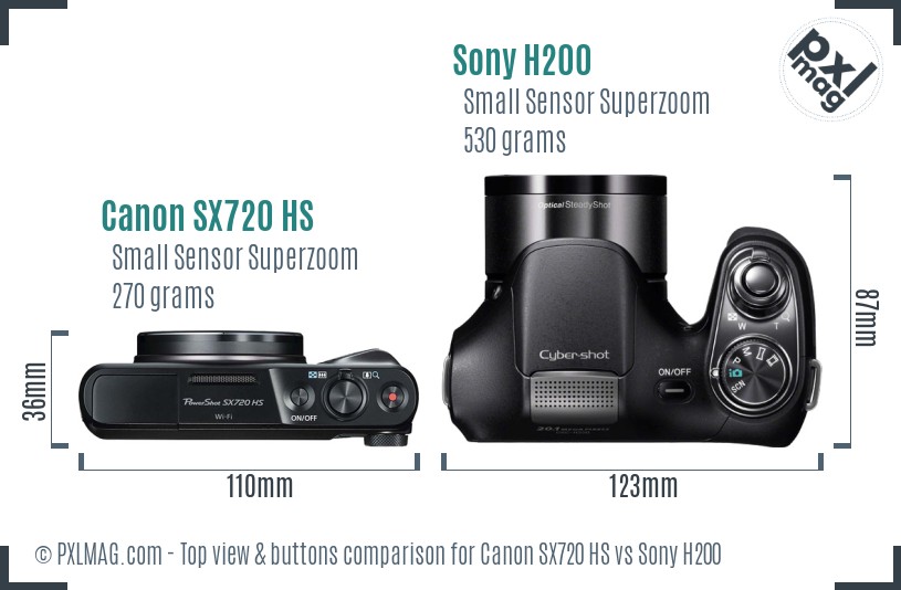 Canon SX720 HS vs Sony H200 top view buttons comparison