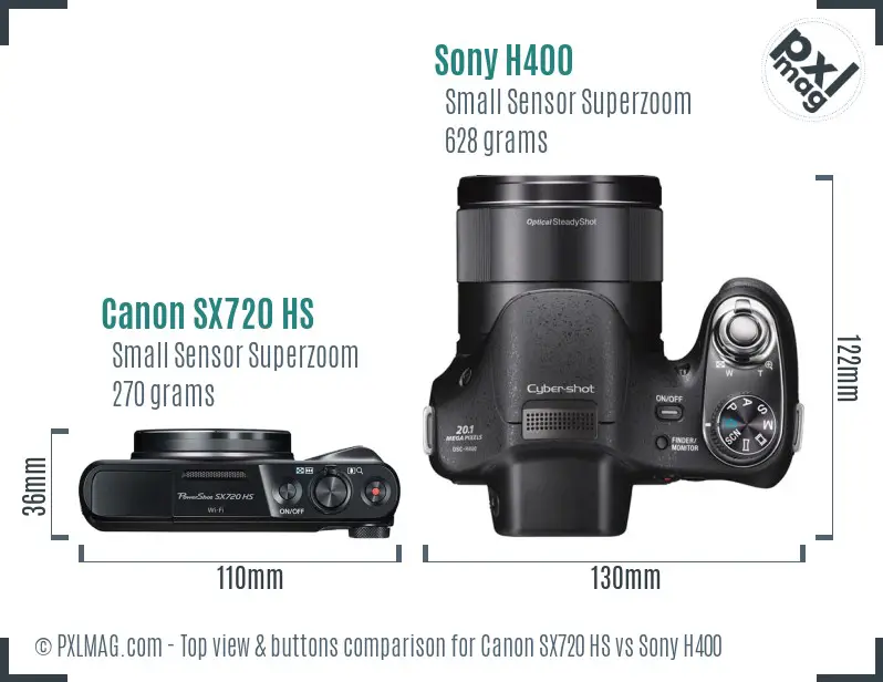 Canon SX720 HS vs Sony H400 top view buttons comparison