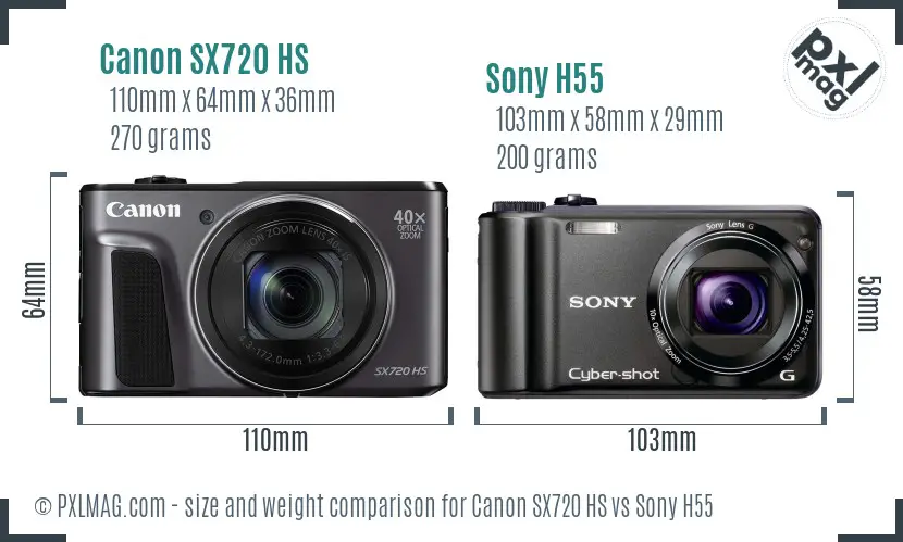 Canon SX720 HS vs Sony H55 size comparison