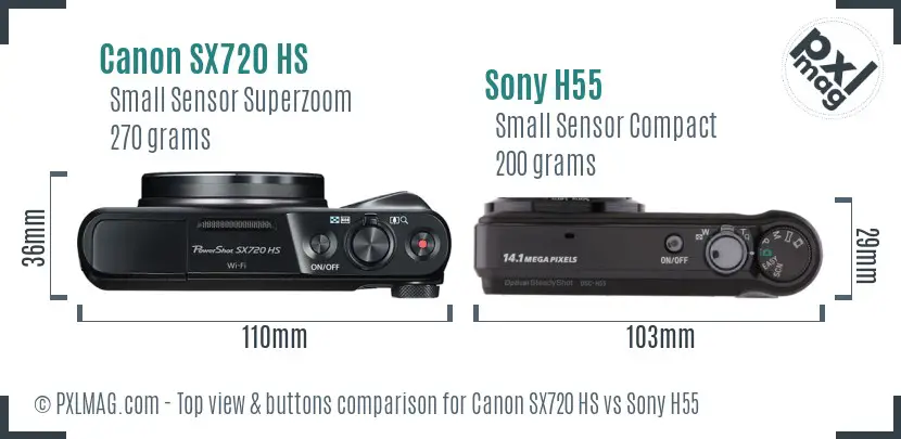 Canon SX720 HS vs Sony H55 top view buttons comparison