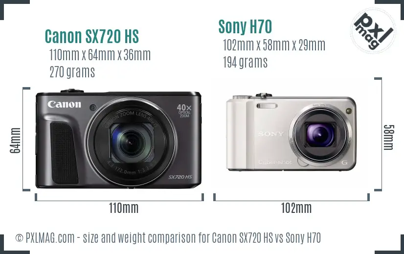 Canon SX720 HS vs Sony H70 size comparison