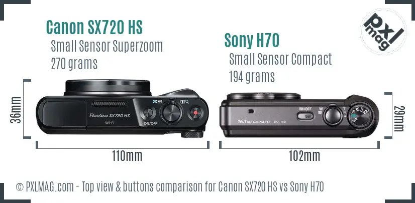 Canon SX720 HS vs Sony H70 top view buttons comparison