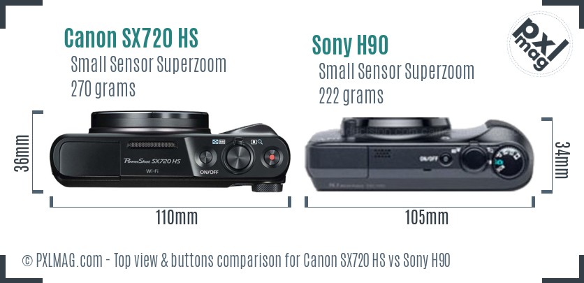 Canon SX720 HS vs Sony H90 top view buttons comparison