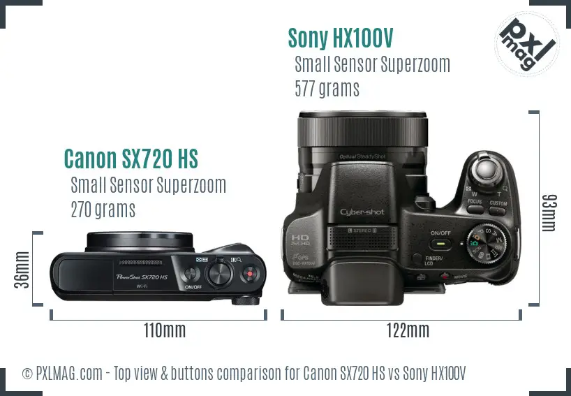 Canon SX720 HS vs Sony HX100V top view buttons comparison