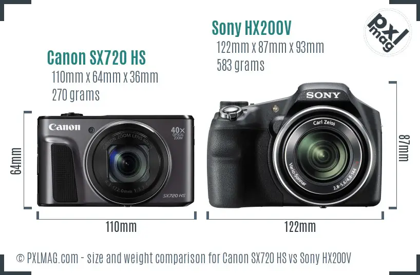 Canon SX720 HS vs Sony HX200V size comparison
