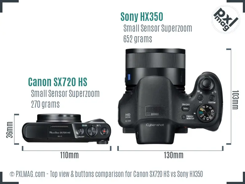 Canon SX720 HS vs Sony HX350 top view buttons comparison