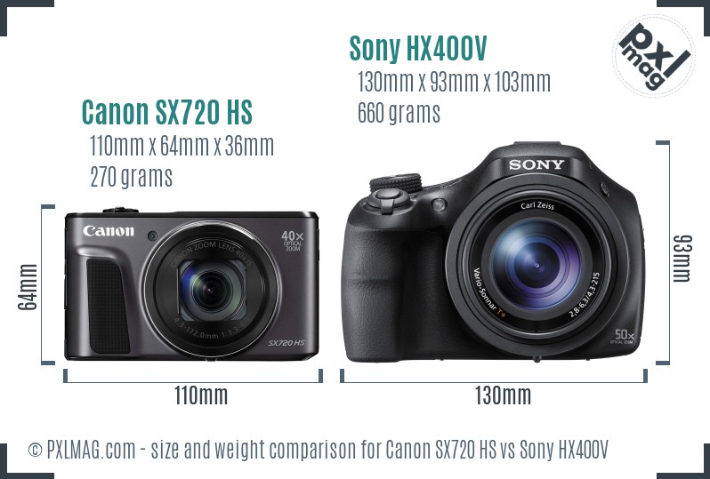 Canon SX720 HS vs Sony HX400V size comparison Canon SX720 HS vs Sony HX400V size comparison