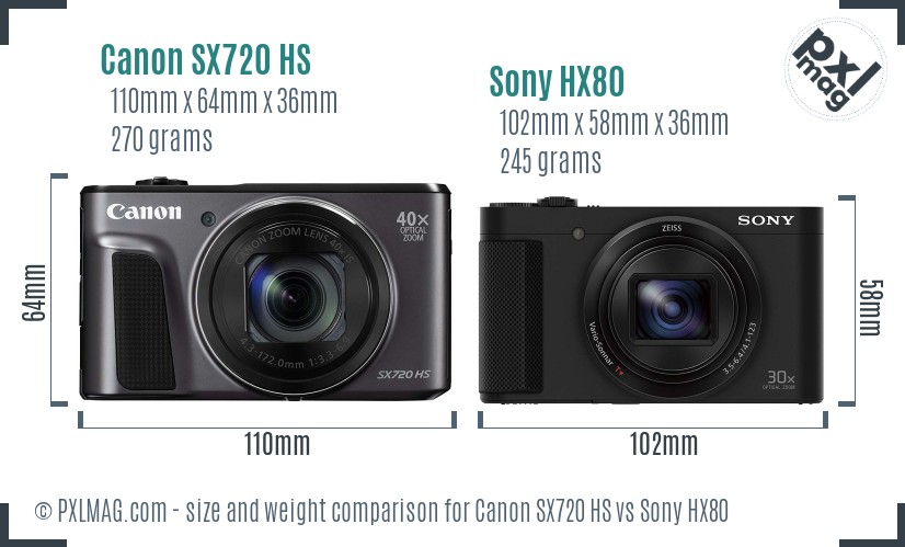 Canon SX720 HS vs Sony HX80 size comparison