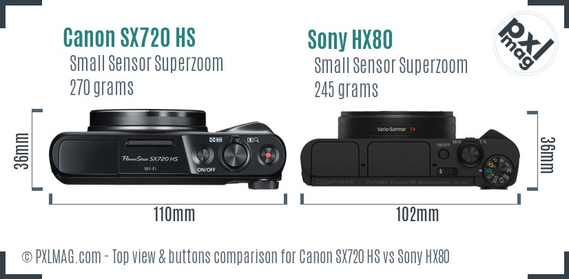 Canon SX720 HS vs Sony HX80 top view buttons comparison