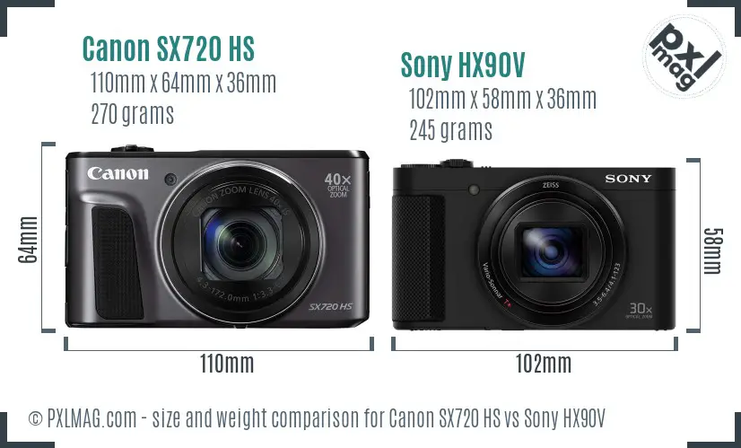 Canon SX720 HS vs Sony HX90V size comparison
