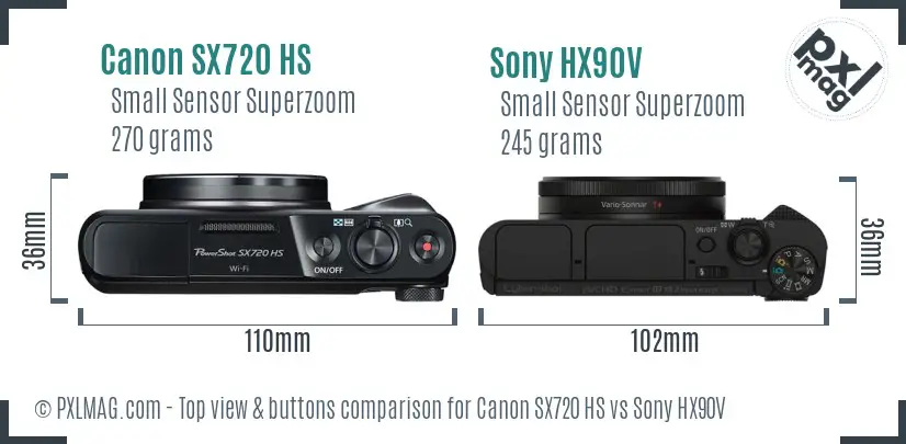Canon SX720 HS vs Sony HX90V top view buttons comparison