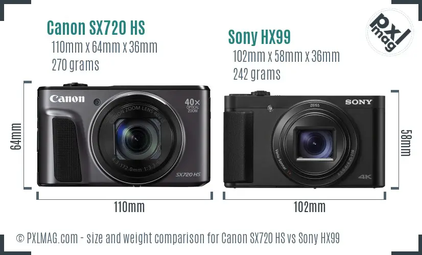 Canon SX720 HS vs Sony HX99 size comparison