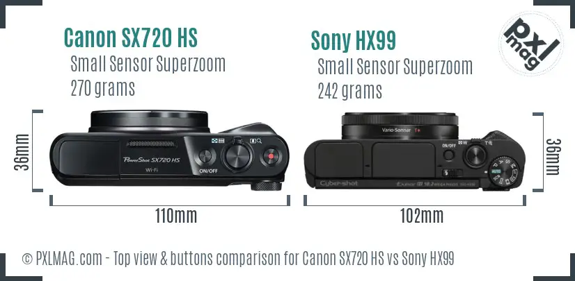 Canon SX720 HS vs Sony HX99 top view buttons comparison