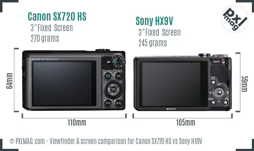 Canon SX720 HS vs Sony HX9V Screen and Viewfinder comparison