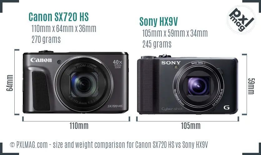 Canon SX720 HS vs Sony HX9V size comparison