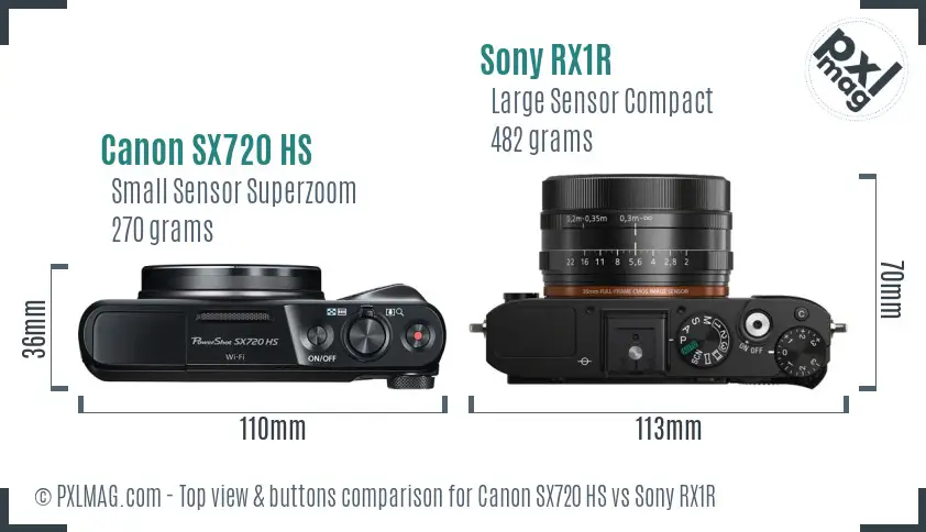 Canon SX720 HS vs Sony RX1R top view buttons comparison Canon SX720 HS vs Sony RX1R top view buttons comparison