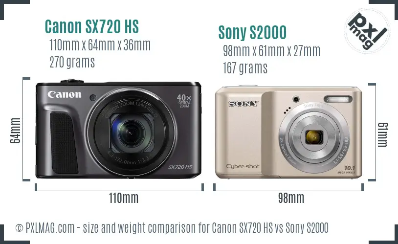 Canon SX720 HS vs Sony S2000 size comparison