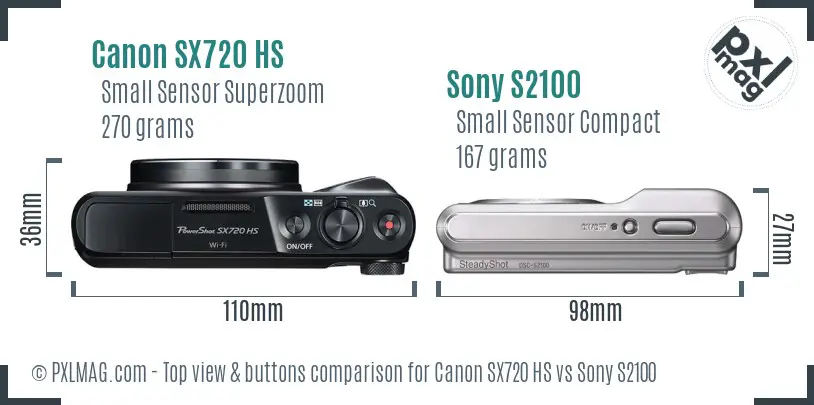 Canon SX720 HS vs Sony S2100 top view buttons comparison
